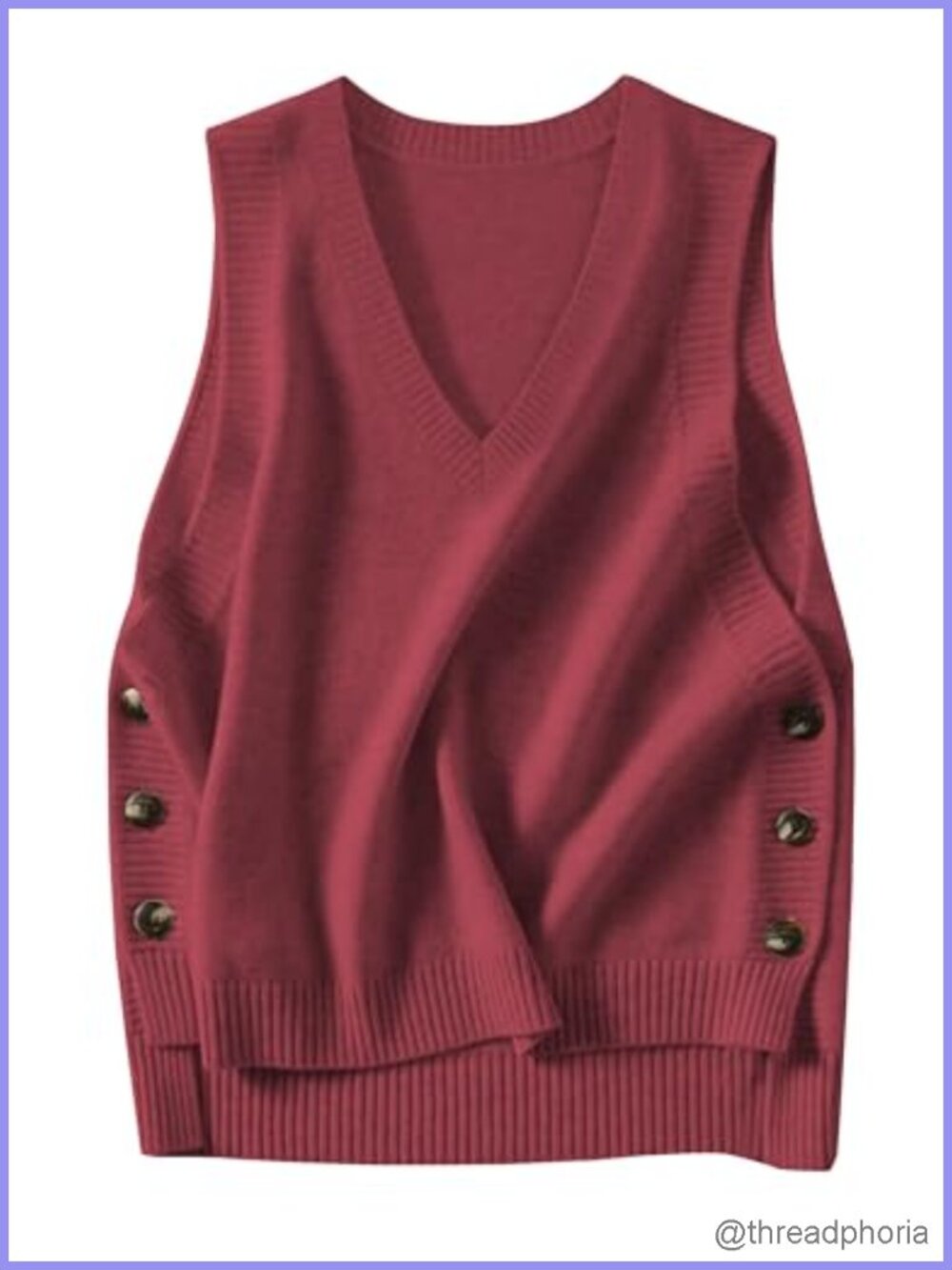 Womens Sleeveless V Neck Knit Sweater Vest Side Button Split Fall Top
